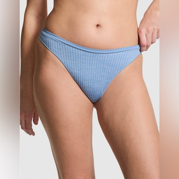 3/25$ NWT Pink Victoria’s Secret Rib Knit Thong – Blue (XS) - Picture 1 of 6